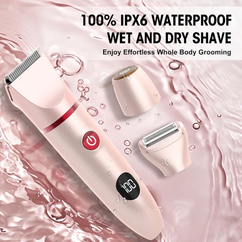 Rechargeable Bikini Trimmer for Women,3 in 1 Painless Electric Women Razors,Waterproof Pubic Hair Trimmer & Facial Hair Remover,LCD Display Body