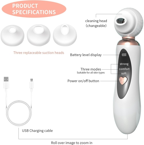 Blackhead Remover Pore Vacuum,Visual Rechargeable Blackhead Vacuum Facial Pore Cleaner with 3 Probes,USB Electric Acne Extractor Tool
