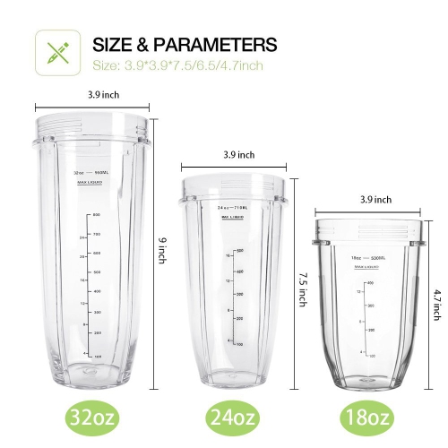 2-Pack 24oz Juicer Blender Cup Replacement for Nutri Ninja Juicer