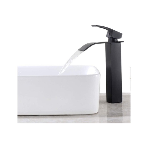 Black Single-Lever Waterfall Faucet, Square Stainless Steel Basin Faucet Suitable for Kitchen, Bathroom