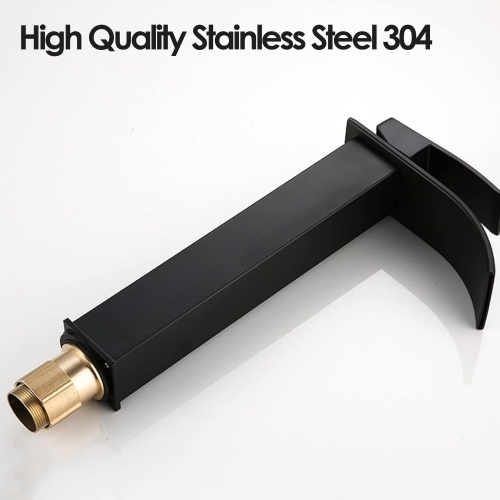 Black Single-Lever Waterfall Faucet, Square Stainless Steel Basin Faucet Suitable for Kitchen, Bathroom