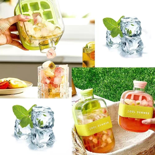 Bouteille Ice Cube, 2 en 1 avec plateau à glaçons sans contact, presse pour décongeler la glace, pour préparer des cubes de glace pour le café, le