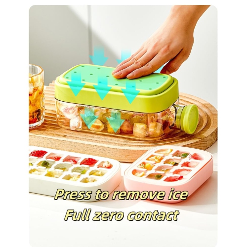 Bouteille Ice Cube, 2 en 1 avec plateau à glaçons sans contact, presse pour décongeler la glace, pour préparer des cubes de glace pour le café, le