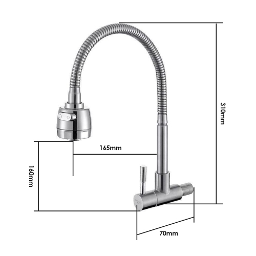 Wall-Mounted Kitchen Faucet, 360-Degree Swivel Single Cold Water Faucet