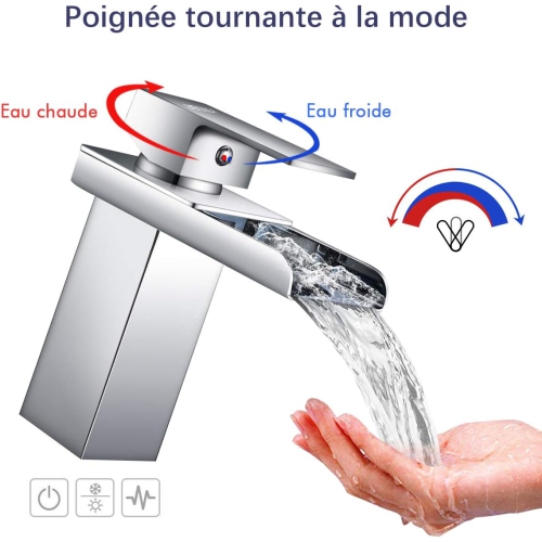 Bathroom Sink Faucet, Modern Design Single Handle Waterfall Sink Faucet, Hot and Cold Water Available