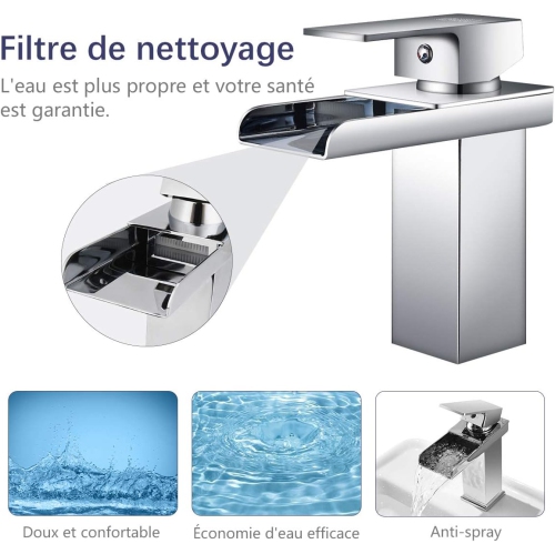 Bathroom Sink Faucet, Modern Design Single Handle Waterfall Sink Faucet, Hot and Cold Water Available