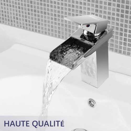 Bathroom Sink Faucet, Modern Design Single Handle Waterfall Sink Faucet, Hot and Cold Water Available