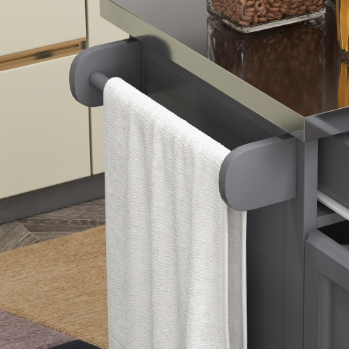 HOMCOM Kitchen Island with Stainless Steel Top, Rolling Kitchen Cart on Wheels with Storage Drawer, Cabinet, Towel Rack and Spice Rack, Grey