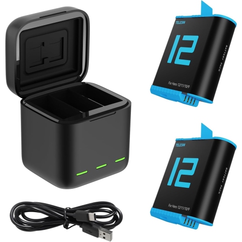 Trousse de chargement de batterie de TELESIN pour GoPro Hero 12 11 10 9 Black, 2 batteries et trois étuis de chargement de type C.