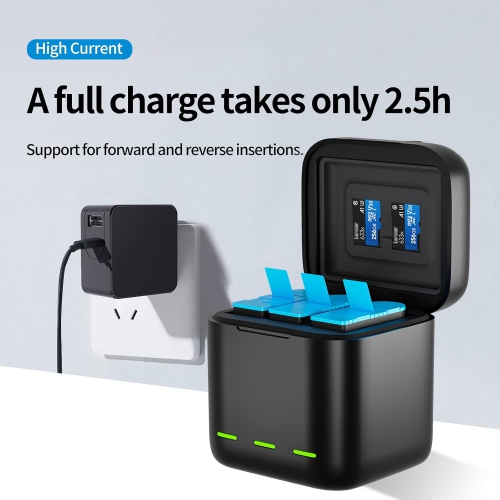 Trousse de chargement de batterie de TELESIN pour GoPro Hero 12 11 10 9 Black, 2 batteries et trois étuis de chargement de type C.