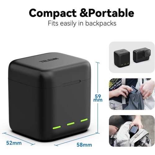 Trousse de chargement de batterie de TELESIN pour GoPro Hero 12 11 10 9 Black, 2 batteries et trois étuis de chargement de type C.