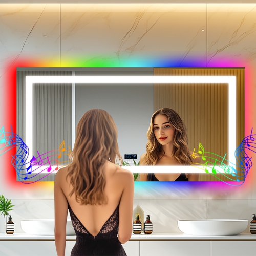 Image 1 of 11.. LUVODI 48"x24" LED Bathroom Mirror with Lights, Bluetooth Speaker, Anti-Fog, Dimmable, RGB Backlit + Front Lighted Bathroom Vanity Mirror for Wall,