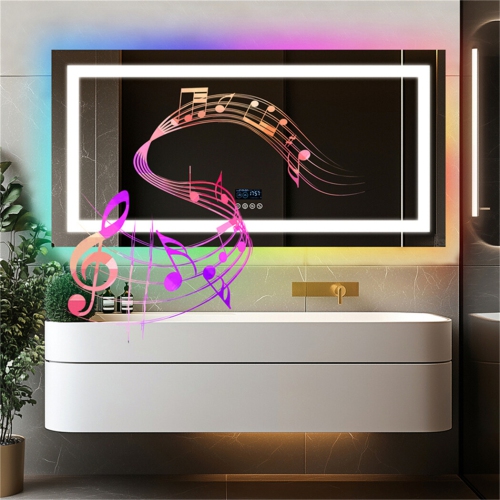 LUVODI 48"x24" LED Bathroom Mirror with Lights, Bluetooth Speaker, Anti-Fog, Dimmable, RGB Backlit + Front Lighted Bathroom Vanity Mirror for Wall,