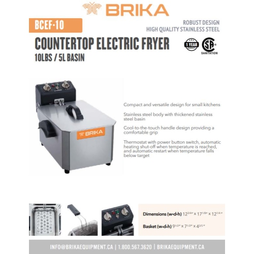 BRIKA BCEF-10 10lbs Countertop Electric Fryer