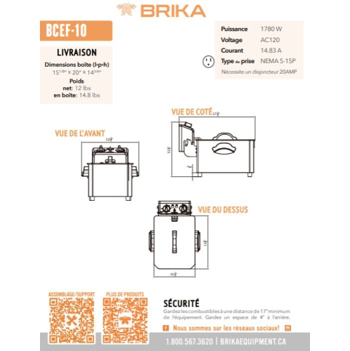 BRIKA BCEF-10 10lbs Countertop Electric Fryer