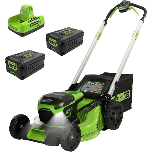 Greenworks 60V 21” Cordless Self-Propelled Lawn Mower, 2 x 4.0Ah Batteries and Dual Port Rapid Charger Included