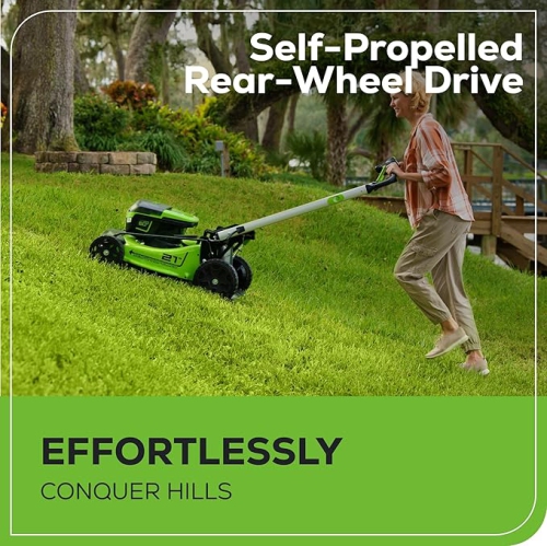 Greenworks 60V 21” Cordless Self-Propelled Lawn Mower, 2 x 4.0Ah Batteries and Dual Port Rapid Charger Included