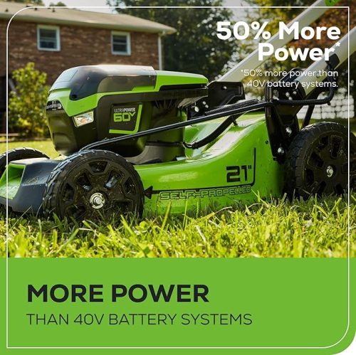 Greenworks 60V 21” Cordless Self-Propelled Lawn Mower, 2 x 4.0Ah Batteries and Dual Port Rapid Charger Included