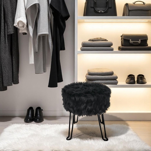 ITY International – Pouf moelleux à base en métal, 14,5 po x 15,7 po, noir