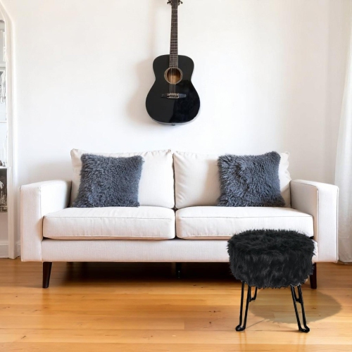 ITY International – Pouf moelleux à base en métal, 14,5 po x 15,7 po, noir