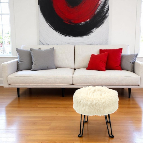 ITY International – Pouf moelleux à base en métal, 14,5 po x 15,7 po, blanc