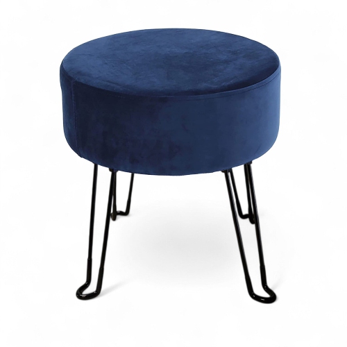 ITY INTERNATIONAL  - Velvet Ottoman With Metal Base 14.5" X 15.7" In Blue