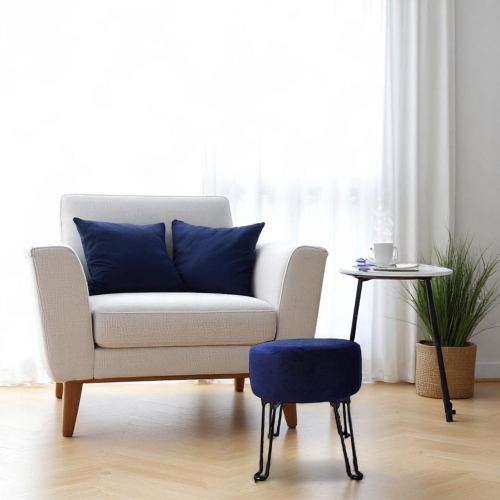 ITY International - Velvet Ottoman with Metal Base 14.5" x 15.7" Blue