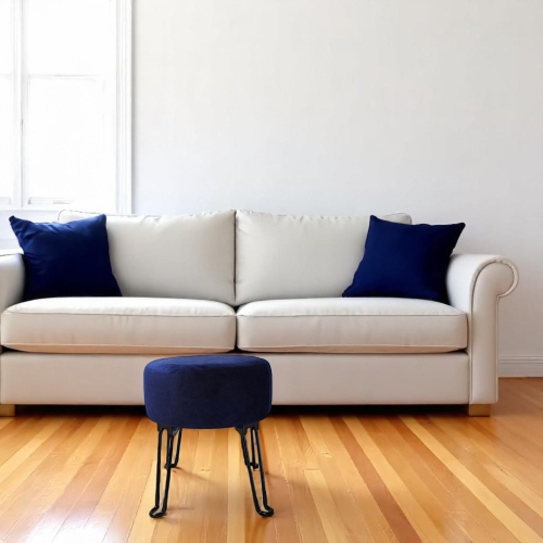 ITY International - Velvet Ottoman with Metal Base 14.5" x 15.7" Blue