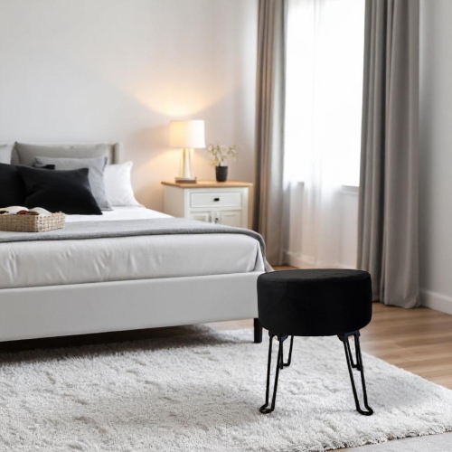ITY International – Pouf en velours avec base en métal 14,5" x 15,7", noir