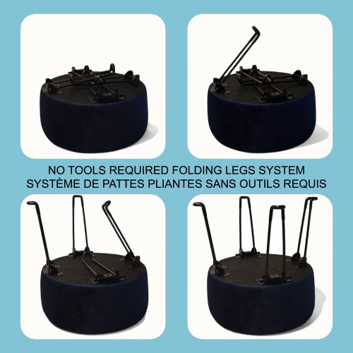 ITY International – Pouf en velours avec base en métal 14,5" x 15,7", noir