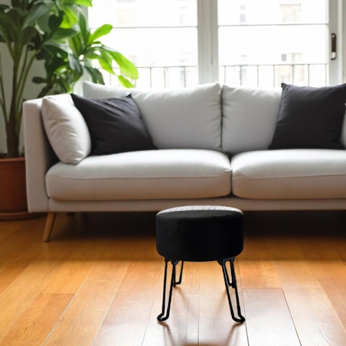 ITY International – Pouf en velours avec base en métal 14,5" x 15,7", noir