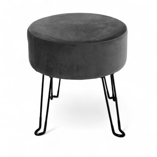 ITY International – Pouf en velours avec base en métal 14,5&nbsp;po x 15,7&nbsp;po gris anthracite