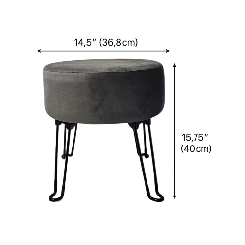 ITY International – Pouf en velours avec base en métal 14,5&nbsp;po x 15,7&nbsp;po gris anthracite