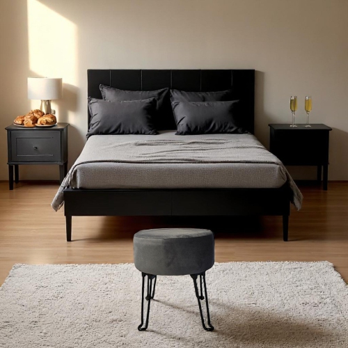 ITY International – Pouf en velours avec base en métal 14,5&nbsp;po x 15,7&nbsp;po gris anthracite