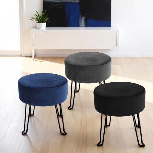 ITY International – Pouf en velours avec base en métal 14,5&nbsp;po x 15,7&nbsp;po gris anthracite