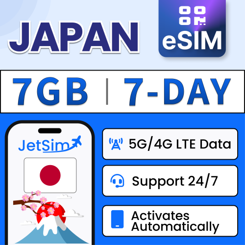 Jetsim Japan SIM QR Code, 7GB High-Speed Data, Immediate Access on Docomo Network, No Need to Wait for Delivery, SIM QR Code