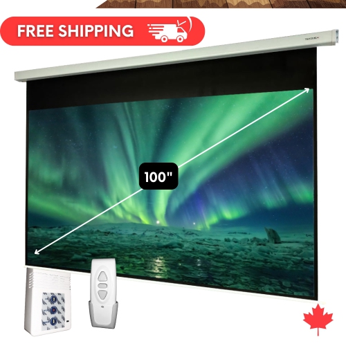 Écran de projection électrique de 100&nbsp;po – Écran motorisé en fibre blanche mate avec télécommande et commande murale | Écran de cinéma maison