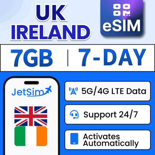 Jetsim UK & Ireland SIM QR Code, High-Speed Data, Plug & Play, No Need to Wait for Delivery, SIM QR Code
