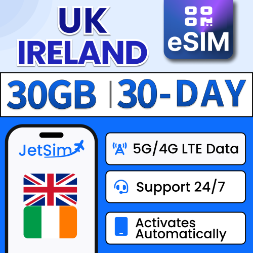Jetsim UK & Ireland SIM QR Code, High-Speed Data, Plug & Play, No Need to Wait for Delivery, SIM QR Code