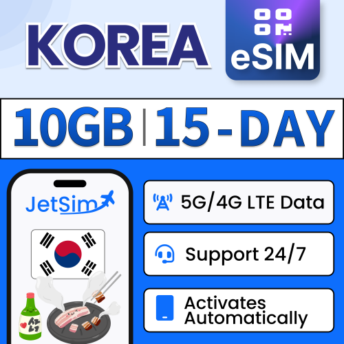 Jetsim South Korea SIM QR Code, 10GB High-Speed Data, Immediate Access on SKT, No Need to Wait for Delivery, SIM QR Code