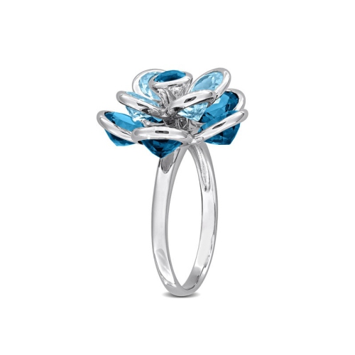 7.32 Carat London Blue Topaz Flower Ring in Sterling Silver