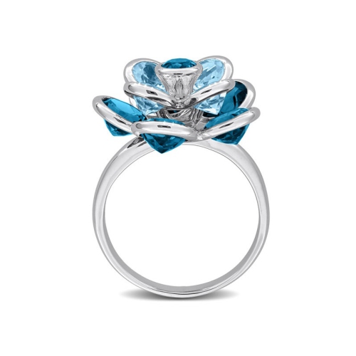 7.32 Carat London Blue Topaz Flower Ring in Sterling Silver