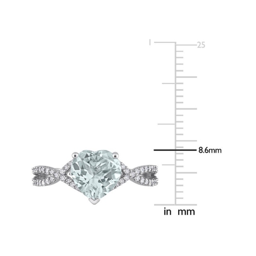 Bague en or blanc 14 ct avec diamants et aigue-marine transparente en forme de coeur 1 50 carat ct