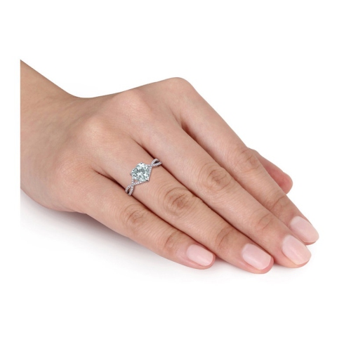 Bague en or blanc 14 ct avec diamants et aigue-marine transparente en forme de coeur 1 50 carat ct