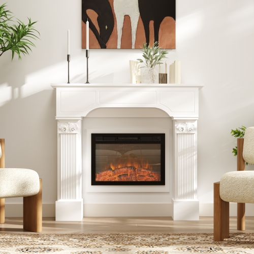 HOMCOM Baroque Fireplace Mantel, Freestanding Fireplace Surround with Ionic Leg for Electric Fireplaces, 43.25 Inch x 42.75 Inch, White