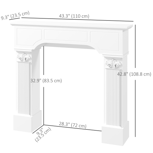 HOMCOM Baroque Fireplace Mantel, Freestanding Fireplace Surround with Ionic Leg for Electric Fireplaces, 43.25 Inch x 42.75 Inch, White