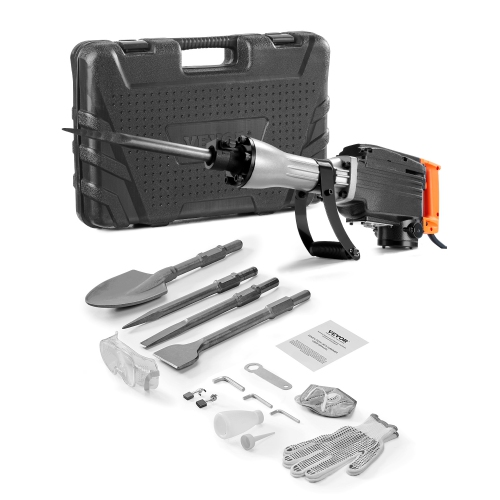 VEVOR 2200W Demolition Jack Hammer, Jack Hammer Concrete Breaker, 1350 BPM Heavy Duty Electric Jack Hammer, 4pcs Chisels Bit with Case, Black
