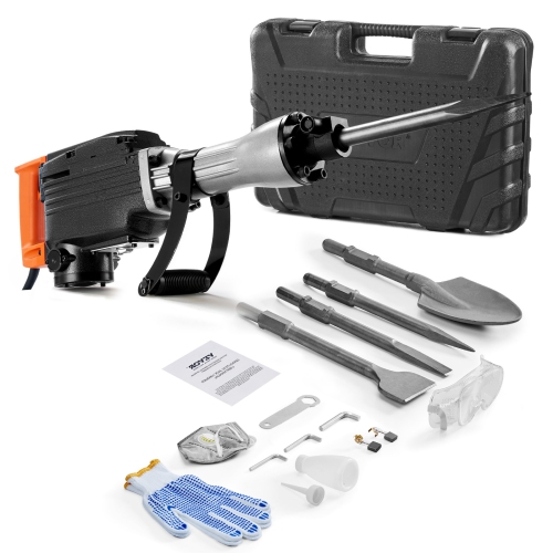 VEVOR 2200W Demolition Jack Hammer, Jack Hammer Concrete Breaker, 1350 BPM Heavy Duty Electric Jack Hammer, 4pcs Chisels Bit with Case, Black