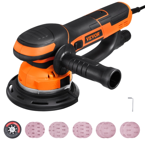VEVOR 6-Inch DA & GA Dual Action Random Orbital Sander, 850W 7400PRM 6 Variable Speed Electric Palm Sander with 10PCS Sandpapers, Dust Connector for