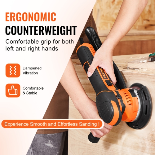 VEVOR 6-Inch DA & GA Dual Action Random Orbital Sander, 850W 7400PRM 6 Variable Speed Electric Palm Sander with 10PCS Sandpapers, Dust Connector for